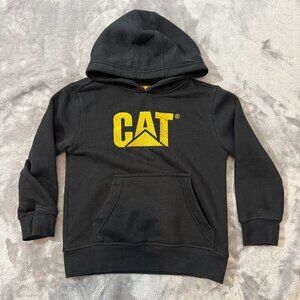CAT Black Pullover Hoodie Youth XS 5/6 Embroidered Logo Kangaroo Pocket